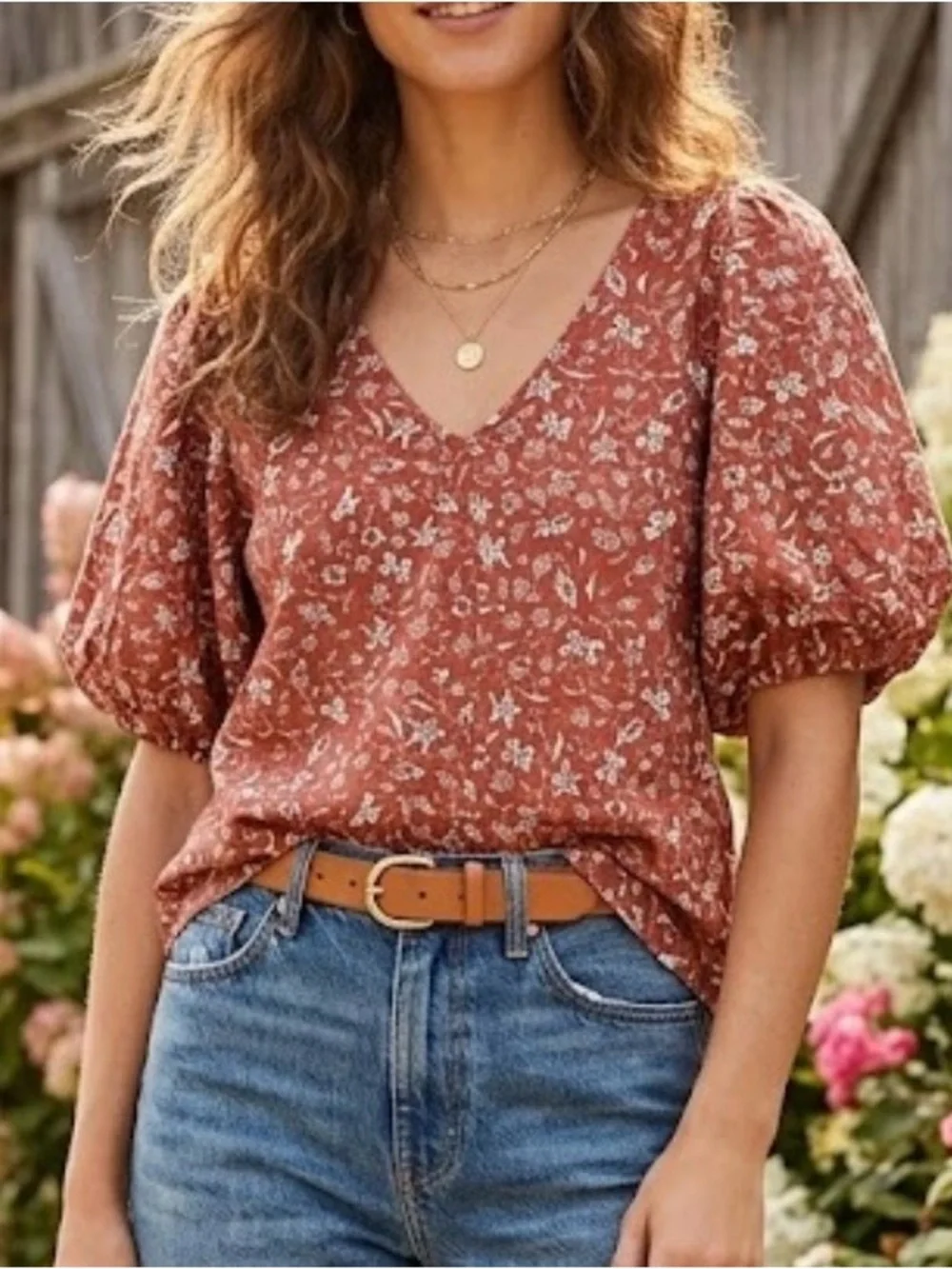 Madewell v-neck puff sleeve boho floral blouse top cotton feminine coquette S